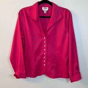 NWT Talbots Blouse Wrinkle Resistant Stretch Size 10 Hot Pink Button Front